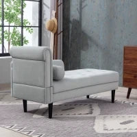 Chaise Longue con Rivestimento Trapuntato Effetto Velluto Grigio, in Legno Massello e Spugna, 146x61x82.5 cm