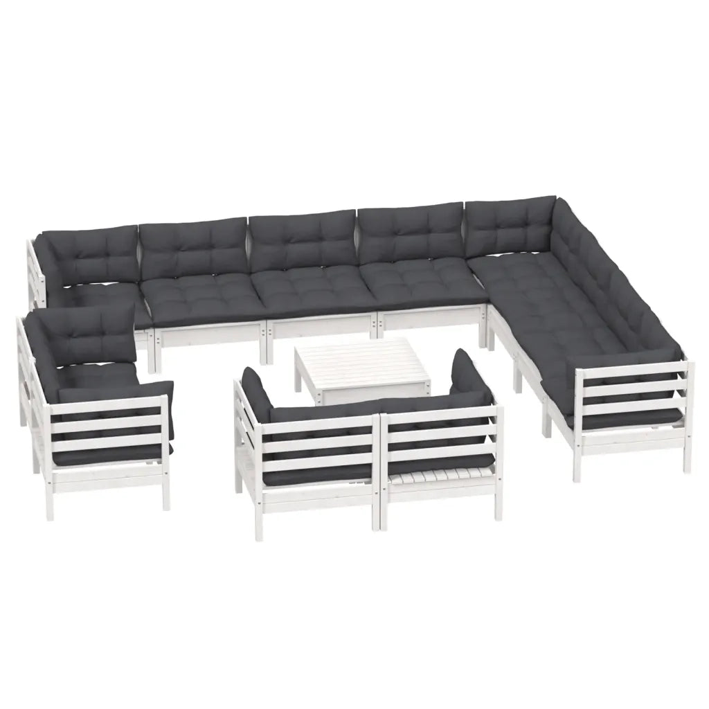 Set Divani da Giardino 13 pz con Cuscini Bianchi Legno di Pinocod mxl 97526