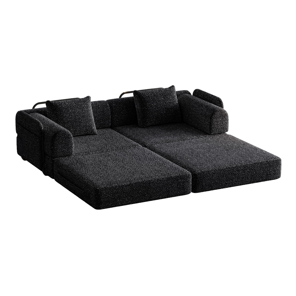 DIVANO LETTO 2 in 1 con vano bracciolo in ciniglia nera