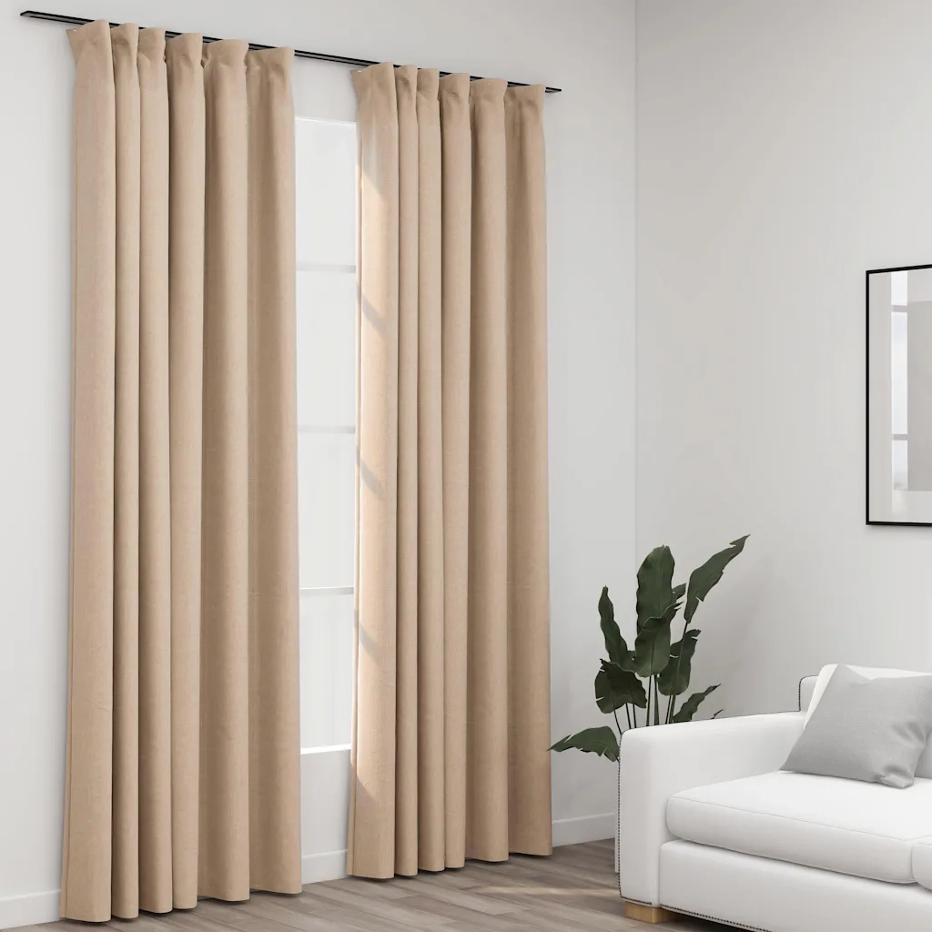 Tende Oscuranti con Ganci Effetto Lino 2 pz Beige 140x225 cm cod mxl 58525