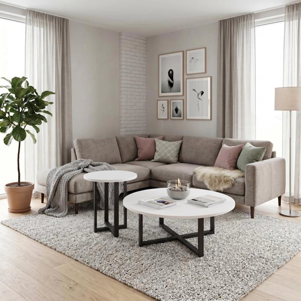 Set 2 Tavolini da Caffè per Soggiorno Bianco Design Moderno Tavolo Salvaspazio
