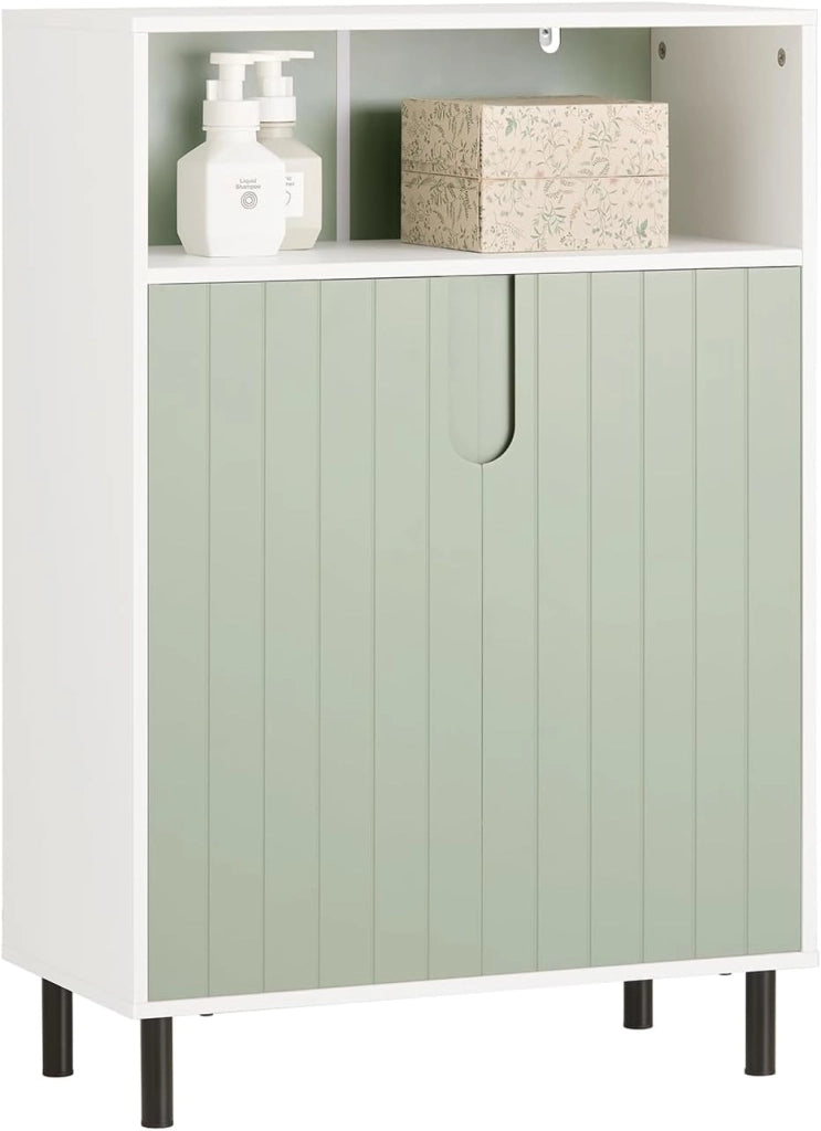 Mobiletto bagno Mobile bagno con 3 Ripiani e 2 Ante, Armadietto portaoggetti Mobile contenitore Verde 60x30x87cm, BZR138-GR