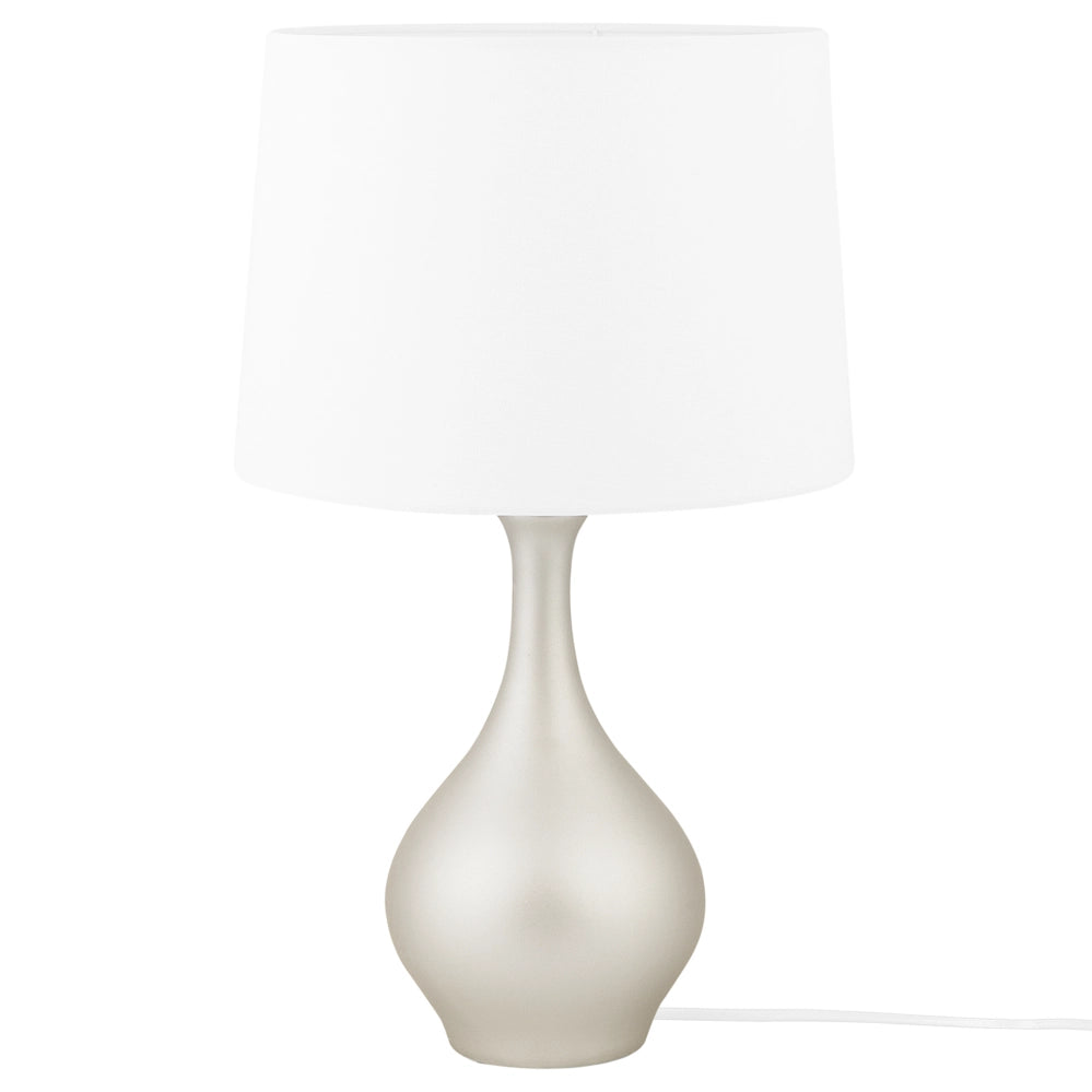 Lampada da Tavolo dorato con Base in Ceramica Bianca Paralume Impero in Poliestere Design Moderno