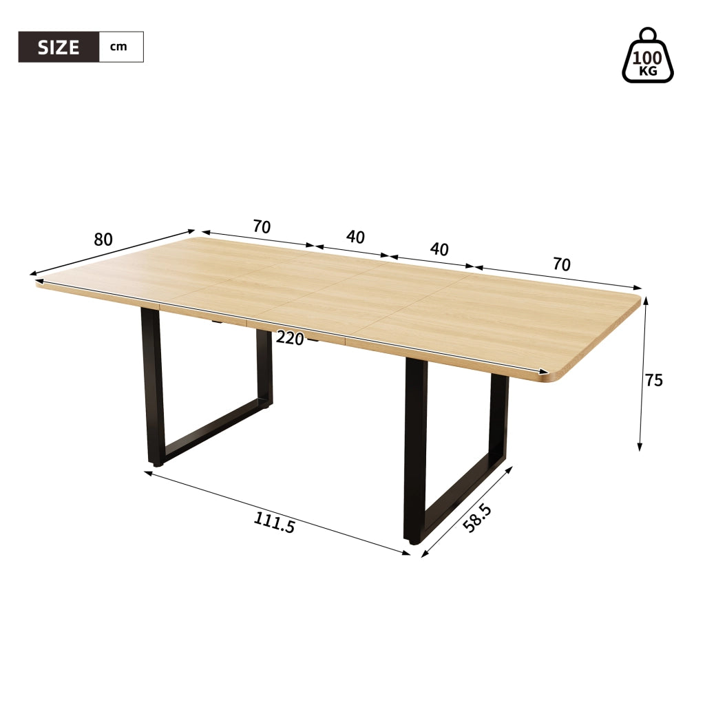 Tavolo da pranzo allungabile a 3 lunghezze 140/180/220 × 80 cm, per 6-10 persone, colore rovere, struttura in MDF