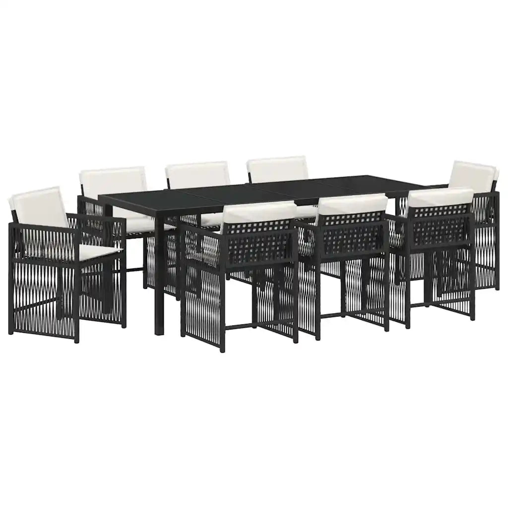 Set da Pranzo per Giardino 9 pcs Nero polyrattan 3380772