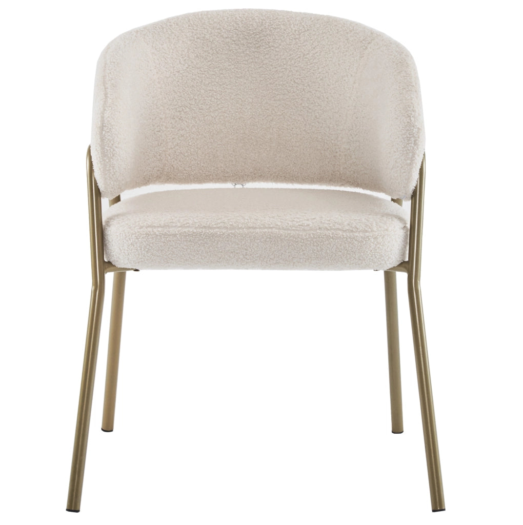 Sedia da pranzo con gambe dorate e imbottitura in schiuma; in fleece bianco