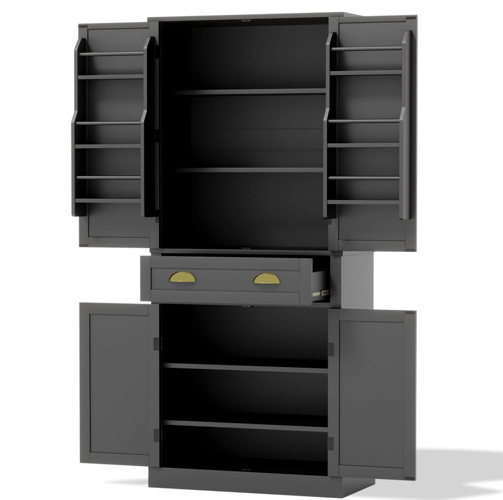 Mobile contenitore alto con 1 cassetto; 4 ripiani regolabili e 6 vani portaoggetti; nero; 80x40x182 cm