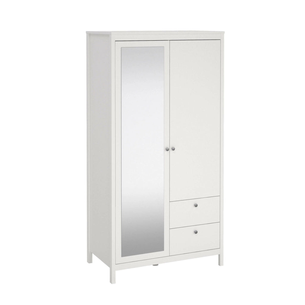 Guardaroba 2 ante Lagertha, Mobile camera da letto, Cabina armadio portabiti, Armadio appendiabiti, 102x58 h199 cm, Bianco