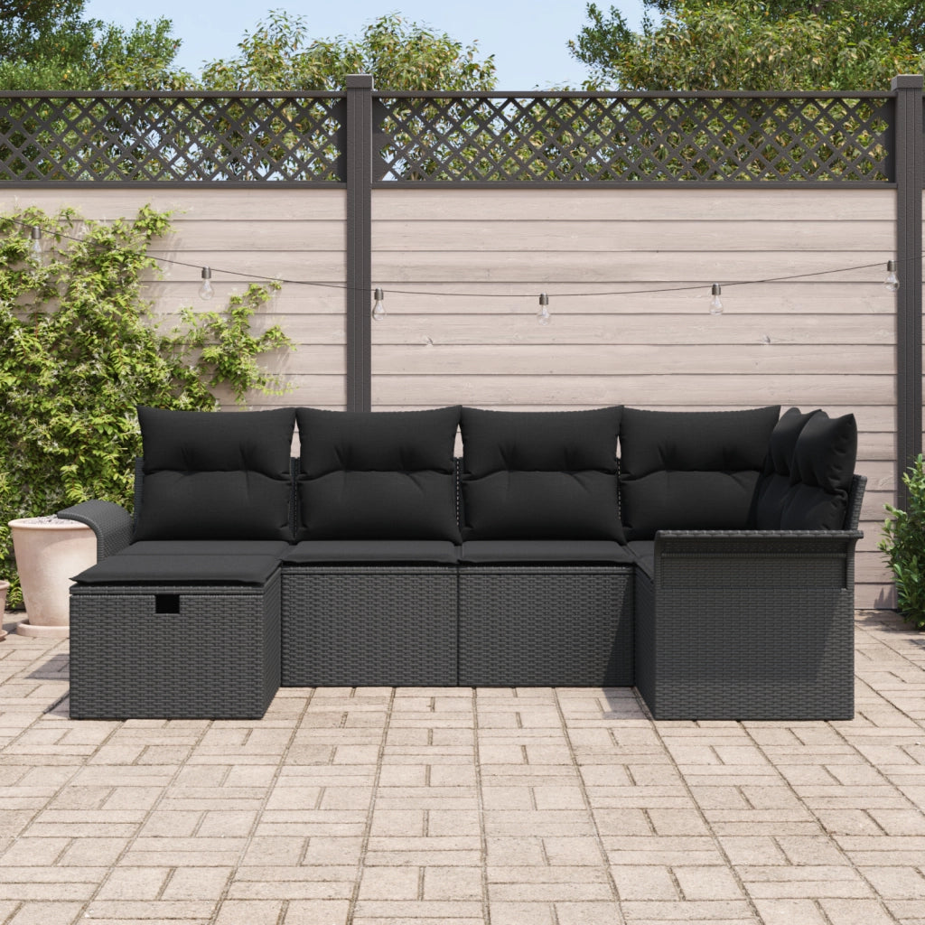 Set Divano Giardino 6 Pezzi Con Cuscini Polyrattan Nero