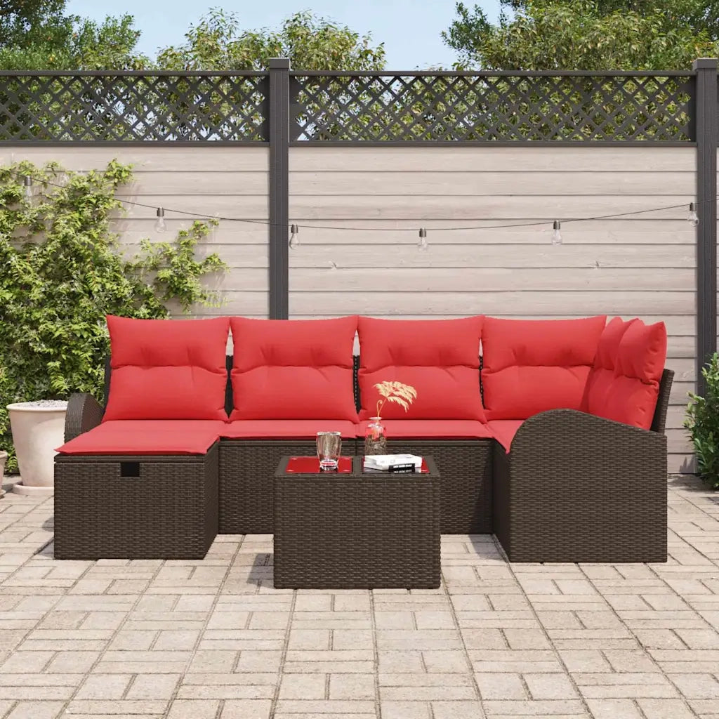 Set di divani con cuscino Marrone e Rosso polyrattan