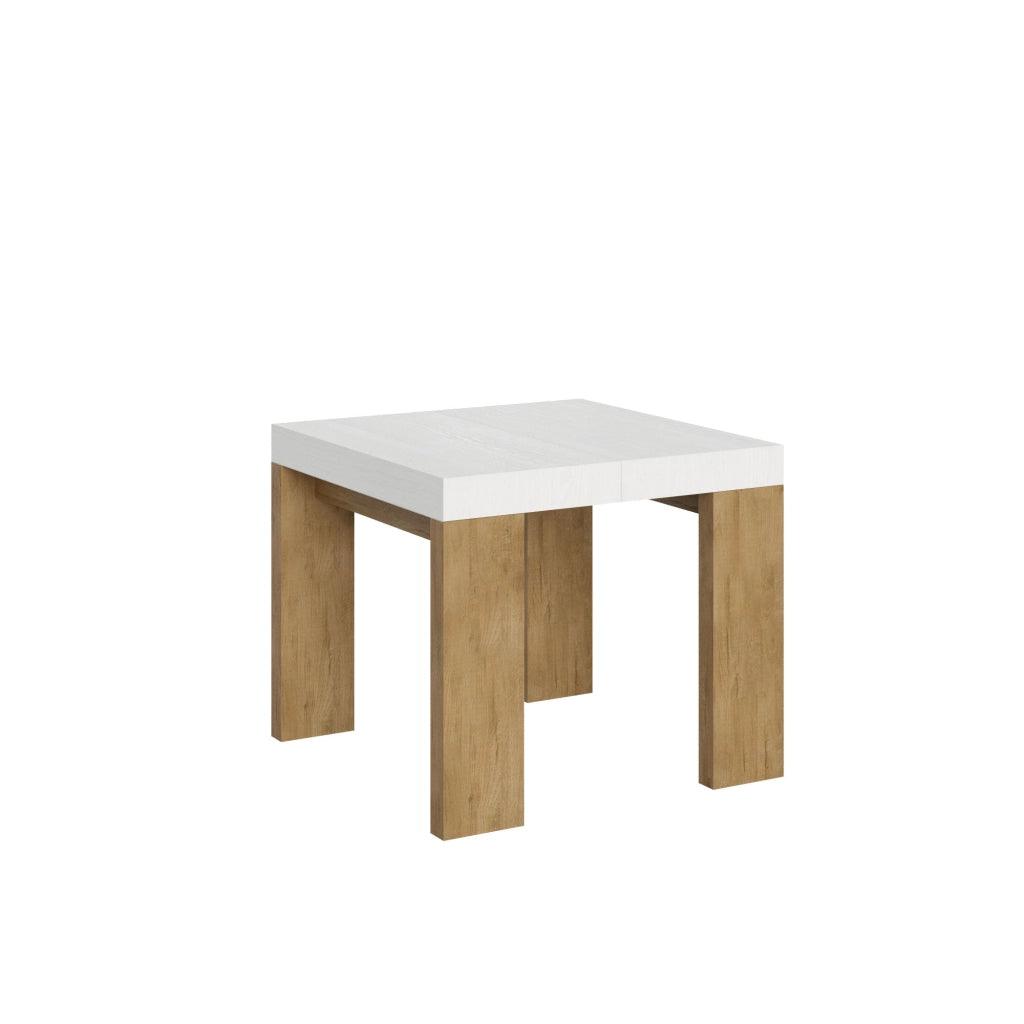 Tavolo Allungabile 90/246x90x77 cm Roxell Mix piano Bianco Frassino gambe Quercia