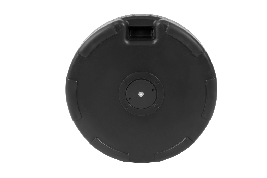 Base per ombrellone rotonda in plastica nera con tubo in acciaio zincato per giardino e terrazza