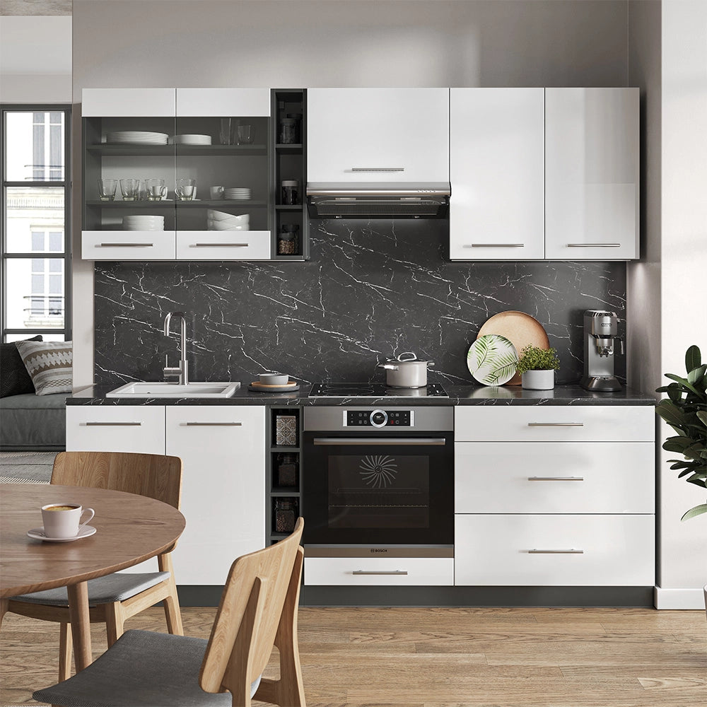 Cucina componibile Fame-Line Bianco lucido/Antracite 235 cm, PL Rovere Vicco