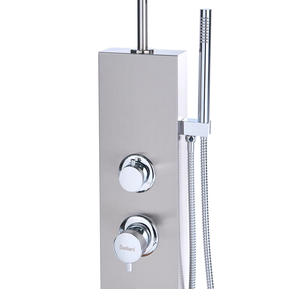 Set doccia con miscelatore da esterno in acciaio inossidabile argento e marrone chiaro con funzione a pioggia stile moderno da giardino