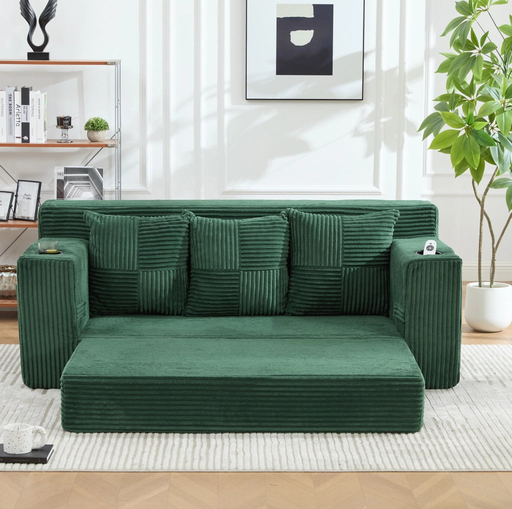 DIVANO Modulare 2 Posti 172x87x64 cm Velluto a Coste Verde Smeraldo