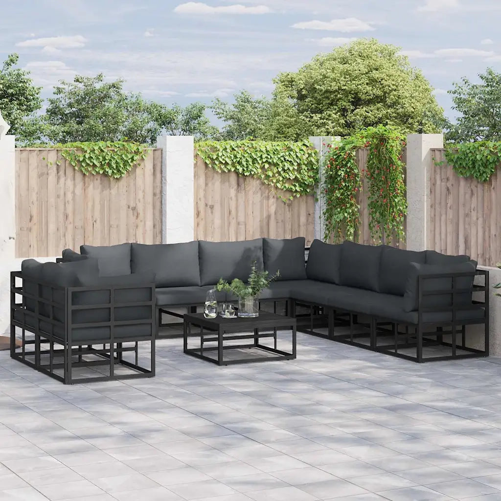 vidaXL Set Divano da Giardino con cuscino 10 pcs Nero Alluminio