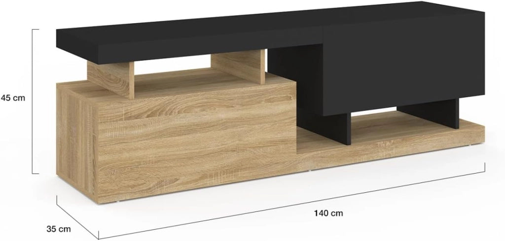 ANGULO 140 cm Porta TV a 2 ante effetto legno e nero