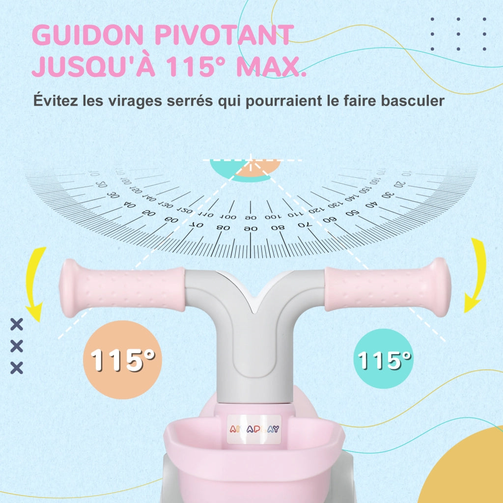 Bicicletta Senza Pedali Bambini 4 Ruote ¨C Zephmum ¨C Grigio Bianco Rosa 1-3 Anni