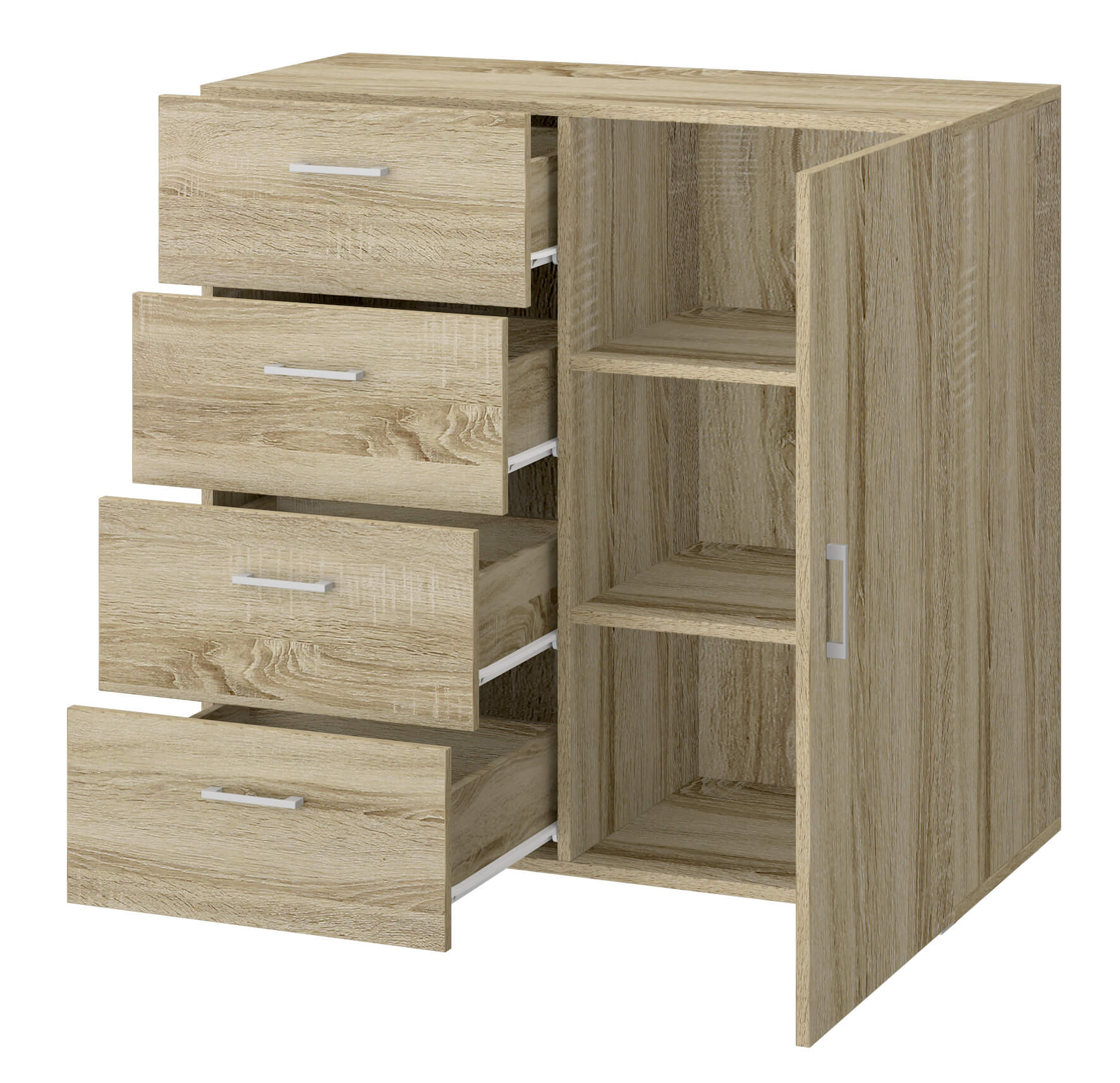 Cassettiera 4 Cassetti con Anta 90x41x87 cm in MDF Rovere