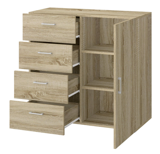 Cassettiera 4 Cassetti con Anta 90x41x87 cm in MDF Rovere