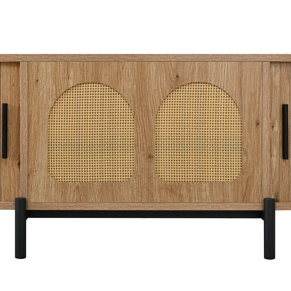 Tavolino da Caff¨¨ Ovale con Rattan e Ante Scorrevoli ¨C MINIMAL ¨C Legno e Metallo, Soggiorno