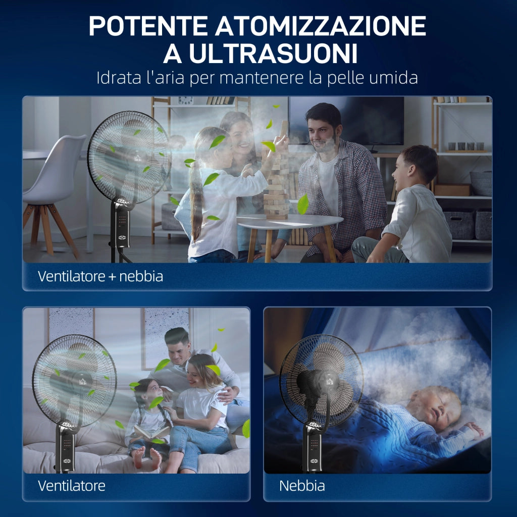 Ventilatore Nebulizzatore Regolabile 3 Velocit¨¤ e 3 Modalit¨¤, Oscillazione a 75¡ã, Telecomando, Nero
