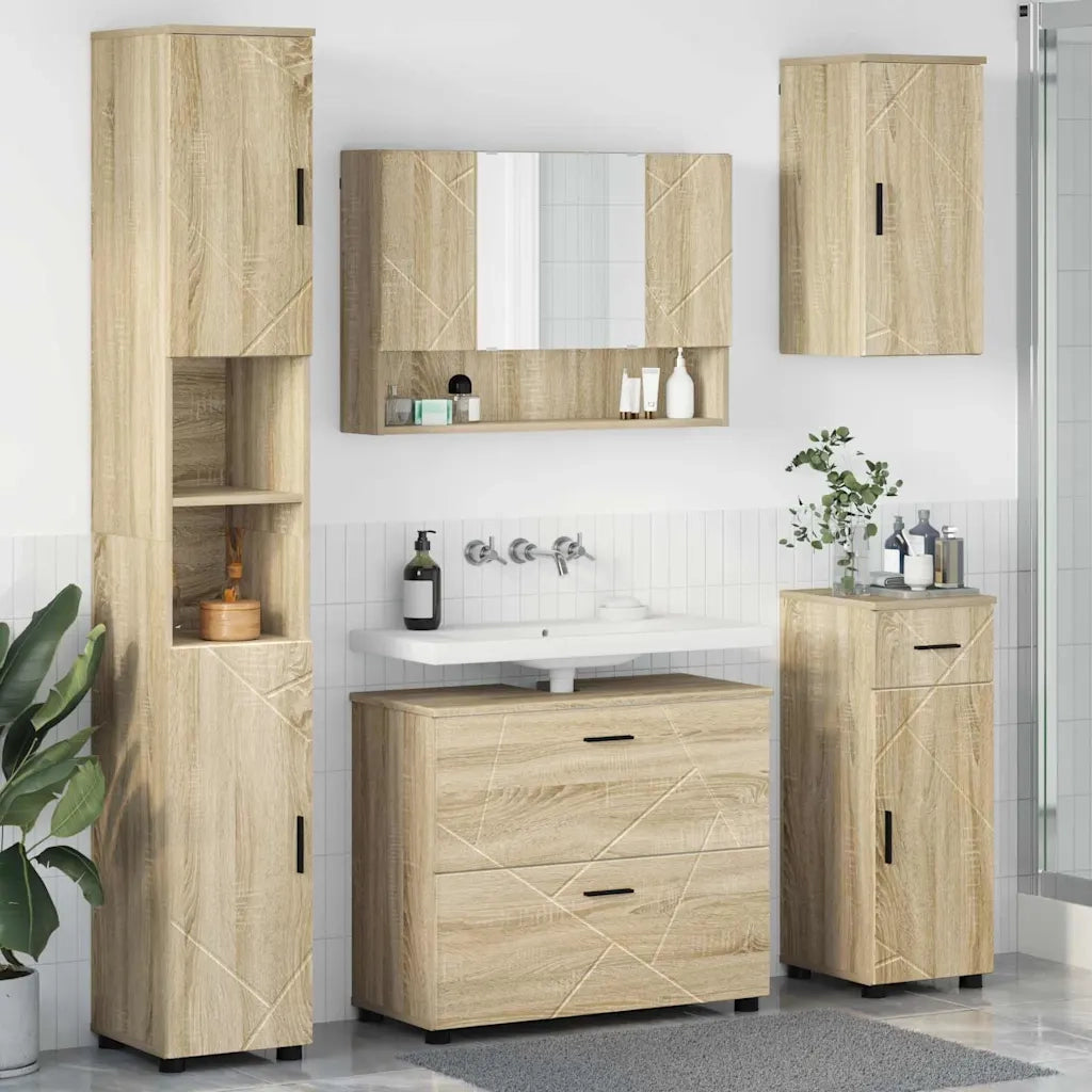 Set di mobili per il bagno con cassetto 5 pcs Rovere Sonoma 3393075
