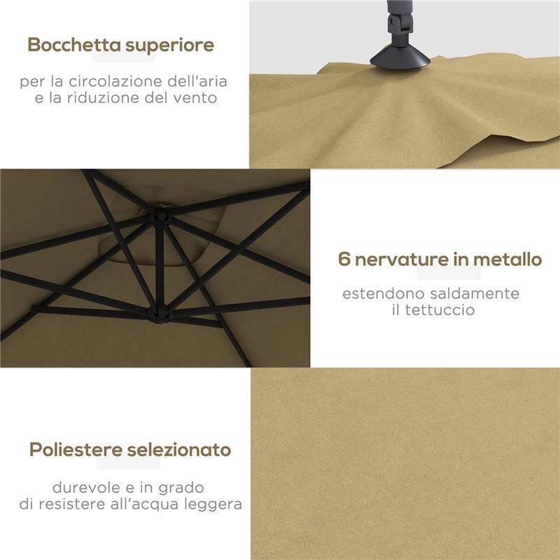 OMBRELLONE DA GIARDINO DECENTRATO CON BASE A CROCE E APERTURA A MANOVELLA 294X193 CM MARRONE