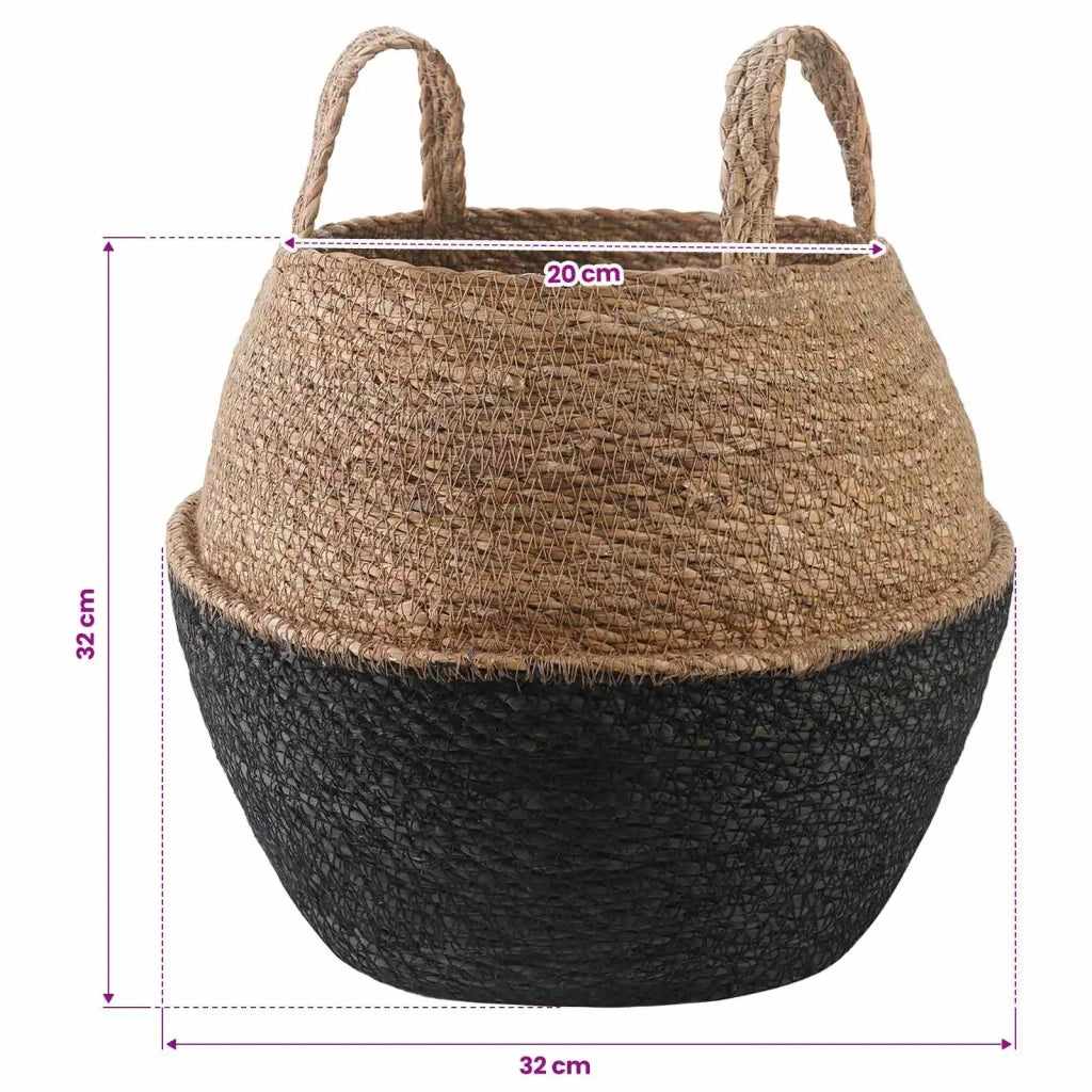Vaso da fiori con manici Nero Ø 32 x 32 cm 100% Erba marina 42012262