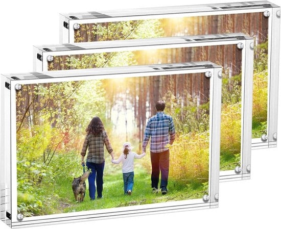 Set di Fotolijste in Acrilico da 3, 13 x 18 cm, Magnetico a Doppio Faccio, Design Moderno e Transparente