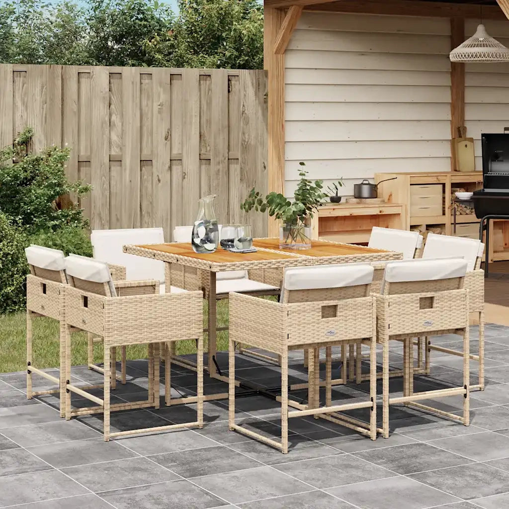 Set da Pranzo da Giardino 9 pz con Cuscini Beige in Polyrattan 3211384
