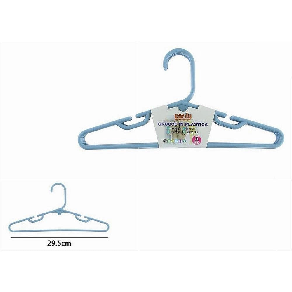 Trade Shop - Set 5 Pz Grucce Stampelle Appendiabito Plastica Celeste Vestiti Pantaloni 87681 -