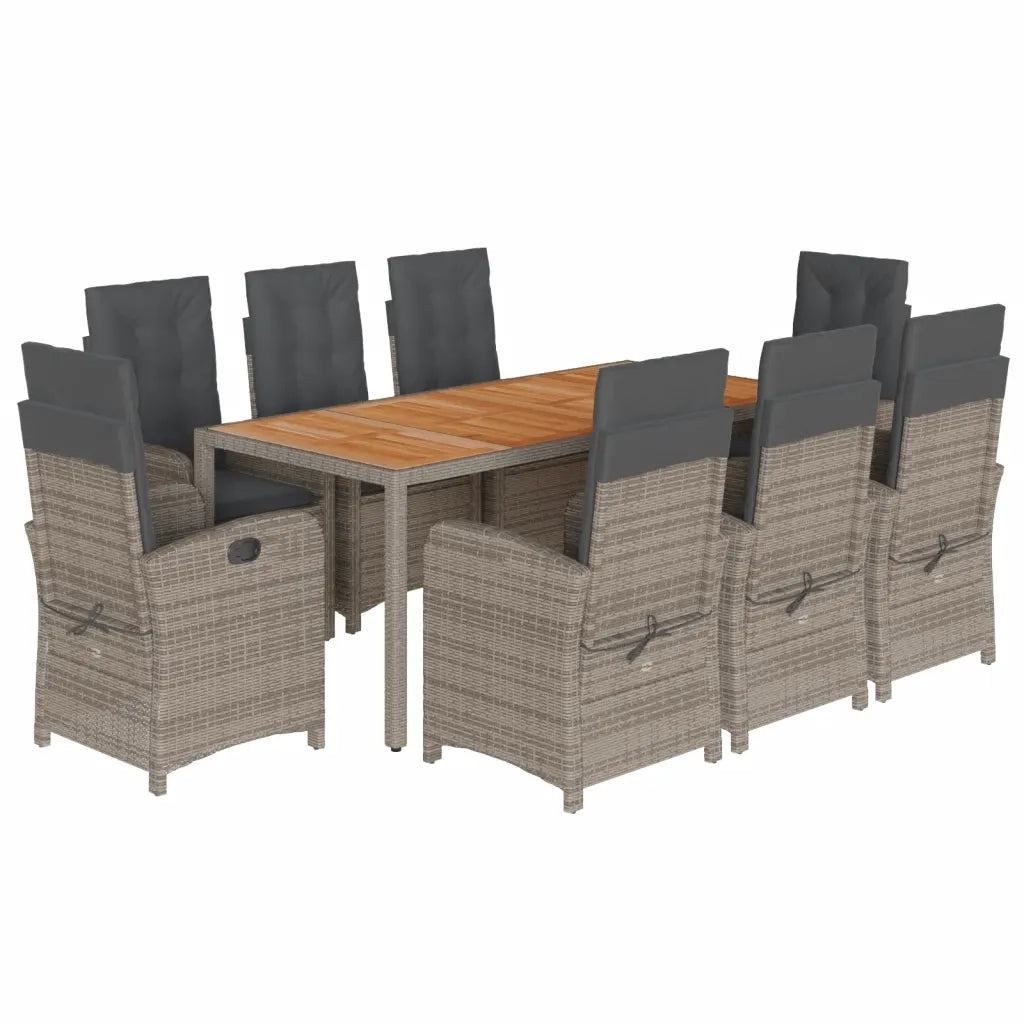 Set da Pranzo da Giardino 9 pz con Cuscini in Polyrattan Grigio 3212247
