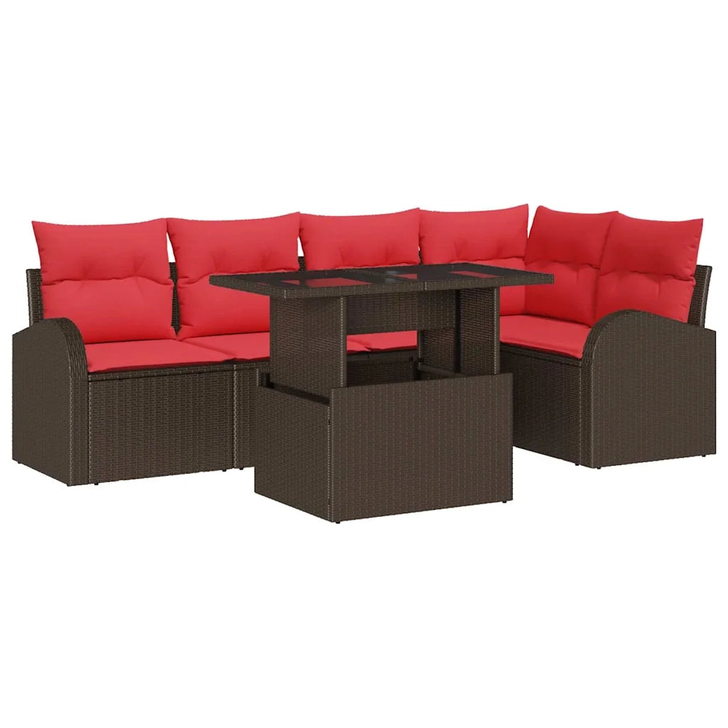 Set Divano da Giardino 6 pcs Marrone e rosso polyrattan 3348650
