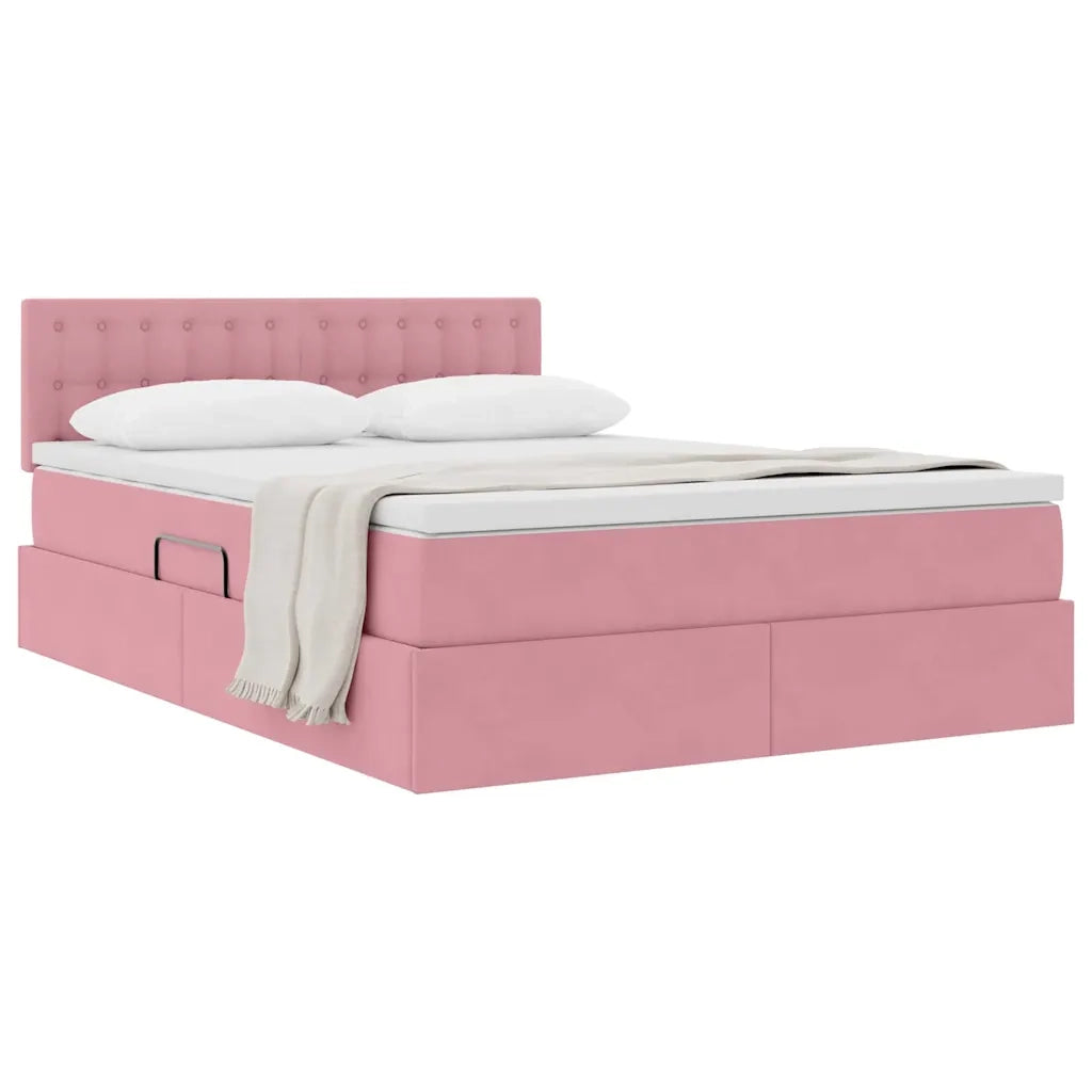 Letto con Contenitore con materasso Rosa 140 x 190 cm Velluto