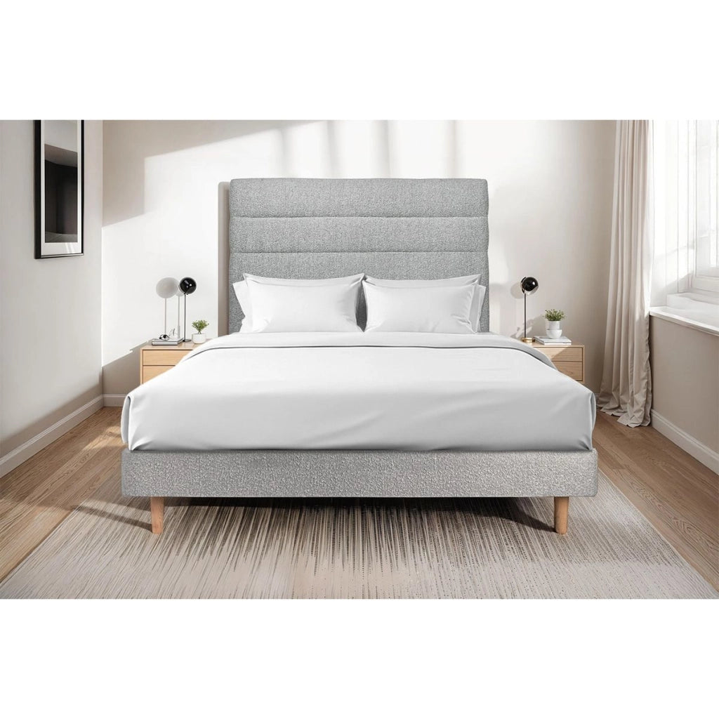 Letto 150x190 cm con testiera in linea - tessuto bouclé