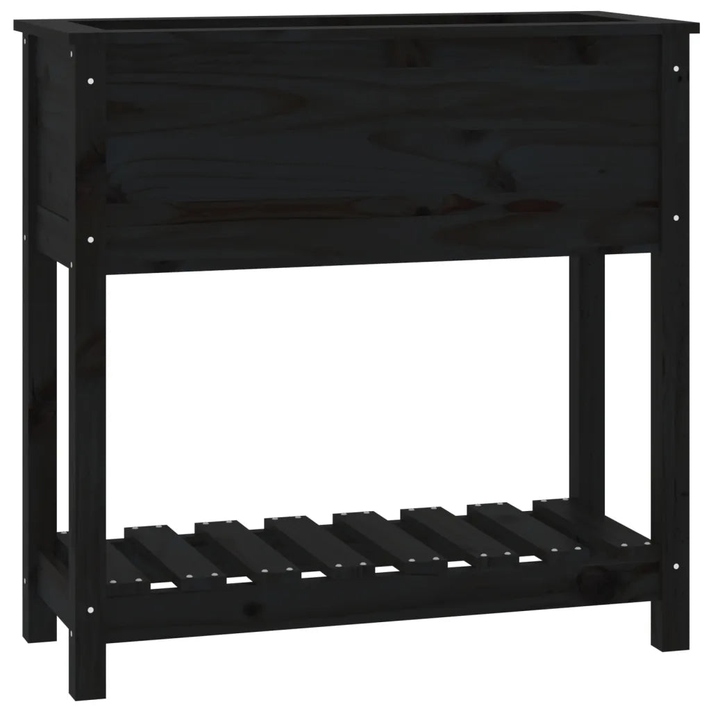 Fioriera | Cassetta per fiori | Vaso con Mensola Nera 82,5x34,5x81cm Legno Massello di Pino