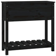 Fioriera | Cassetta per fiori | Vaso con Mensola Nera 82,5x34,5x81cm Legno Massello di Pino