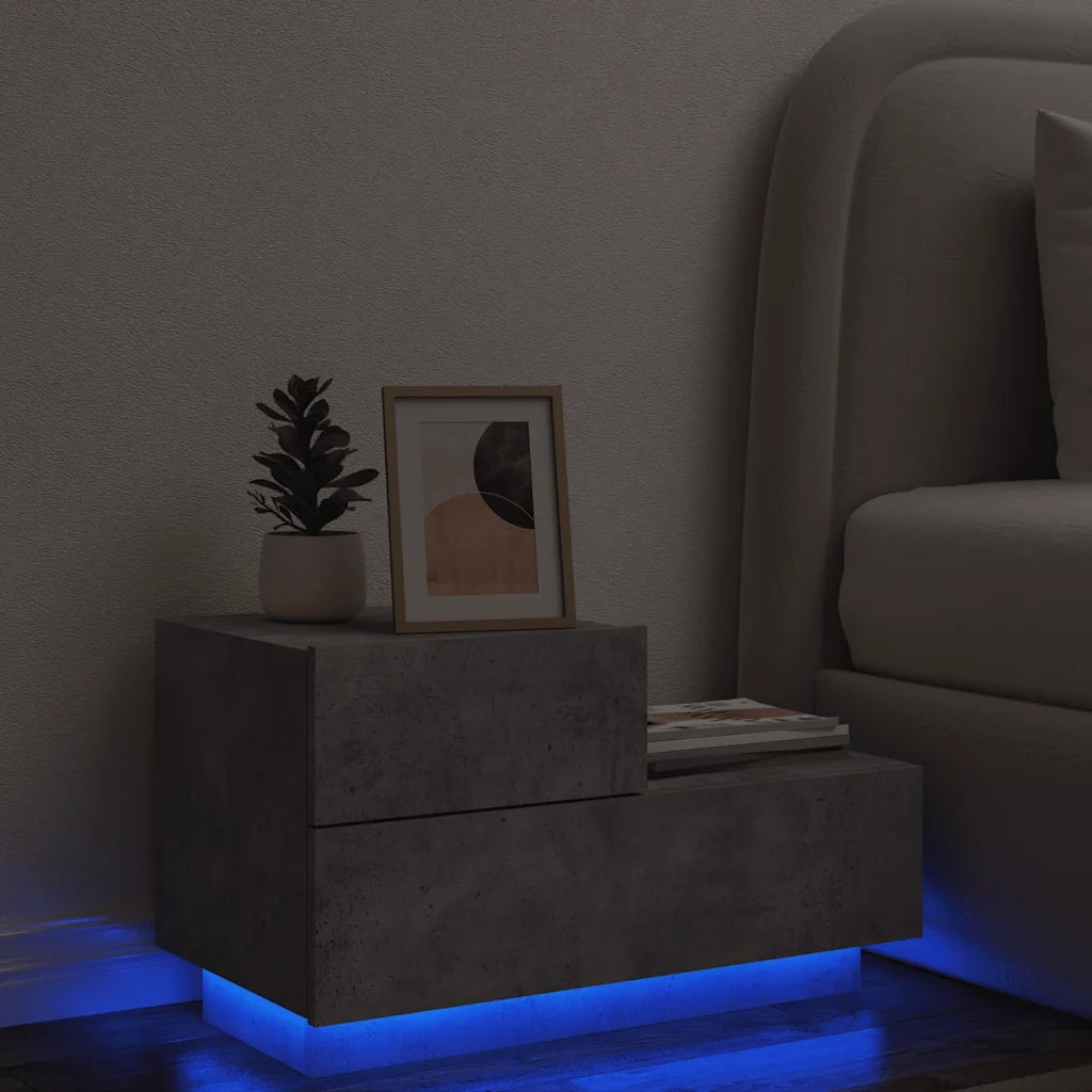 Comodino | Armadio da Notte | Mobiletto da notte con Luci LED Grigio Cemento 70x36x40,5 cm