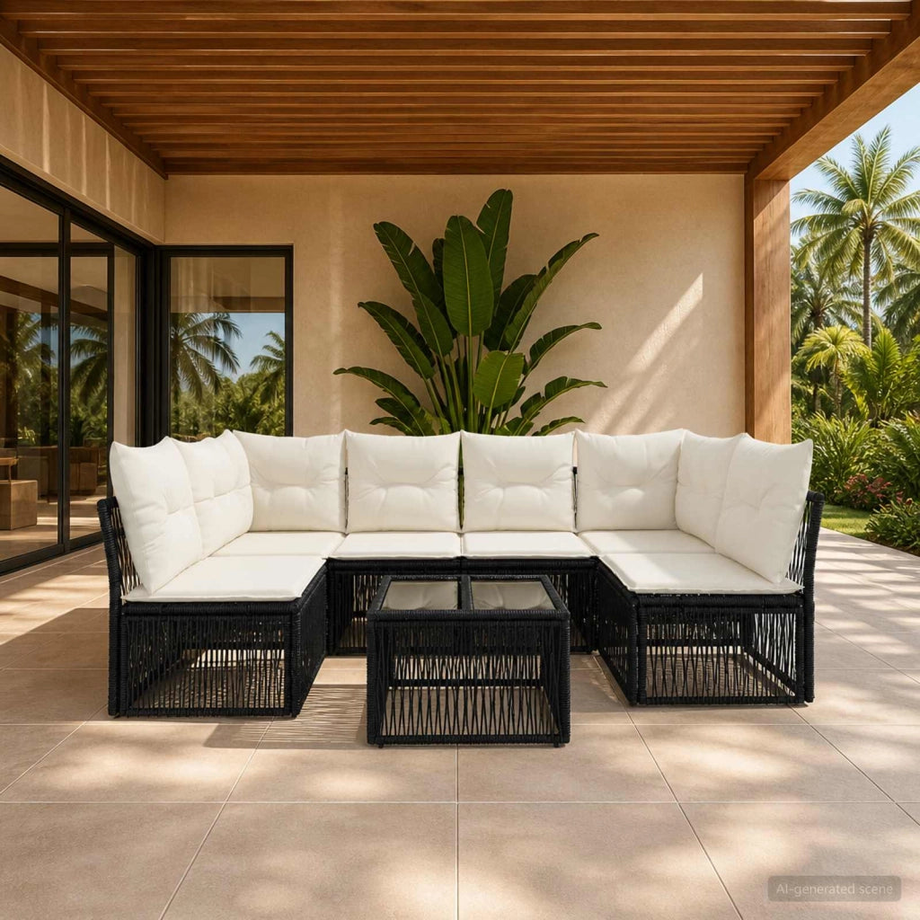 Set Divano da Giardino 7 pz Nero polyrattan 3434161