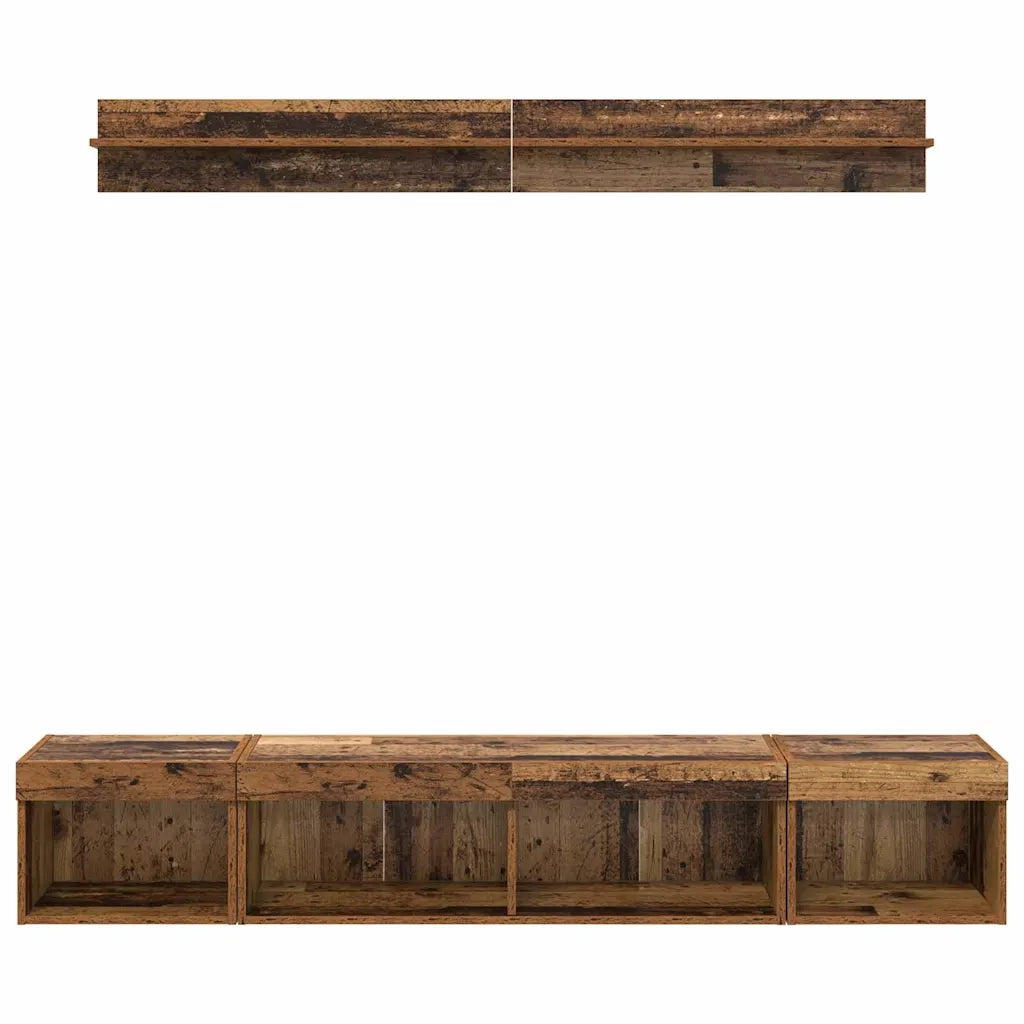 Set di Mobiletto da TV a Parete con led 5 pz-Credenza per TV sospesa Legno vecchio