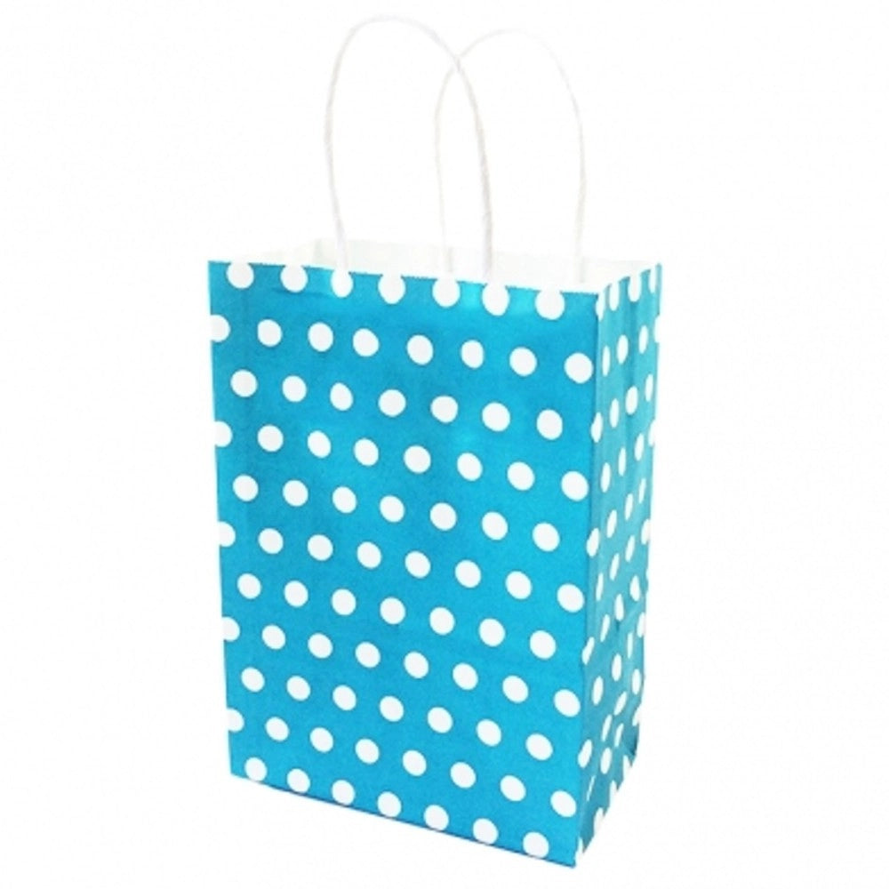 Trade Shop - 6 Buste Da Regalo Shoppers In Carta Con Manici Celeste Pois 21x14.5x8 Sacchetti -