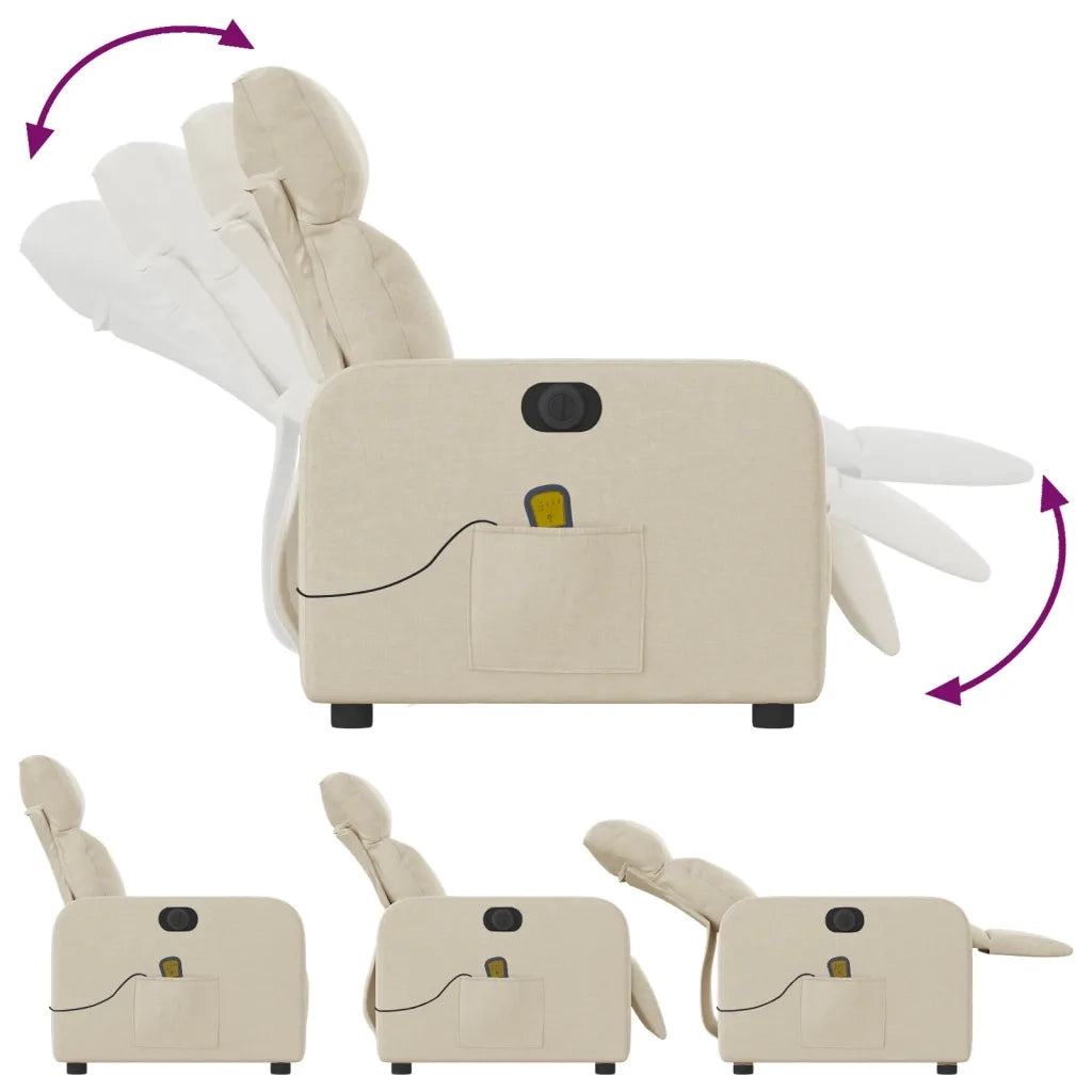 Poltrona Reclinabile Massaggiante | Sedia Relax Elettrica Crema in Tessuto