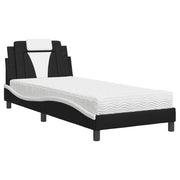 Letto singolo | Letto per adulti | Letto Viana con Materasso Nero e Bianco 80x200 cm in Similpelle