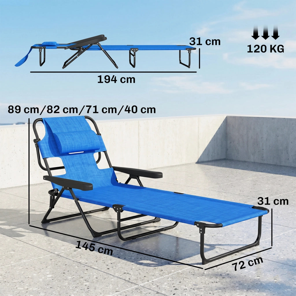 Lettino da giardino pieghevole ¨C zephmum ¨C nero e blu scuro 194x72x31 cm