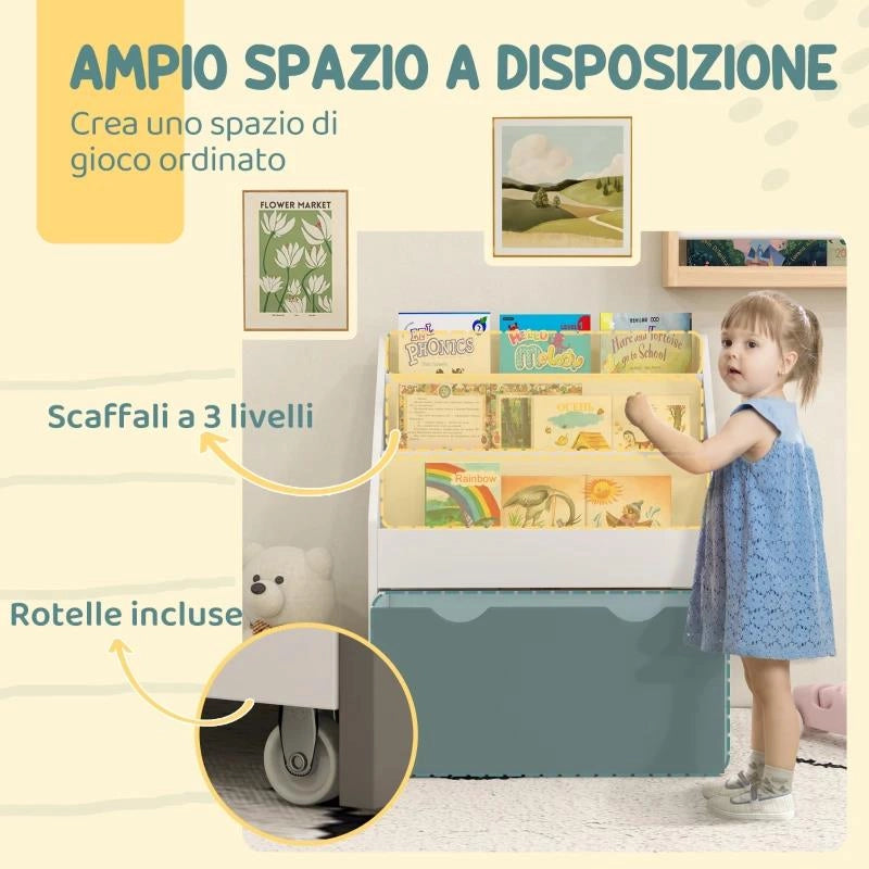 LIBRERIA PER BAMBINI 3-8 ANNI A 3 RIPIANI CON CASSETTO INFERIORE, IN MDF, 62.5X30X70 CM, GRIGIO