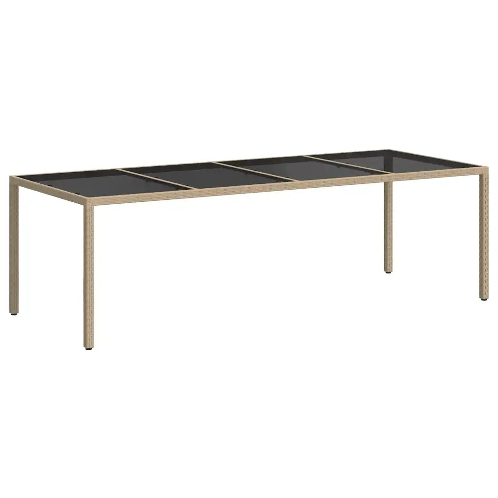 Tavolo Giardino | Tavolino da esterno Beige 250x100x75cm Vetro Temperato e Polyrattan