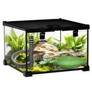 Terrario per Rettili 30x30x20 cm Rialzato con Serratura e Termometro in Vetro e Rete Metallica Nero