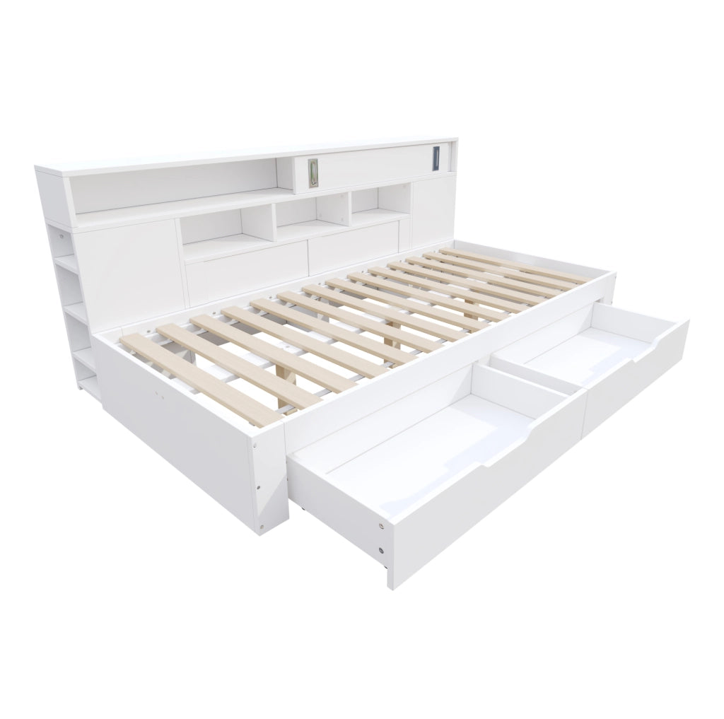 Letto contenitore 140x200 cm in MDF bianco con cassetti