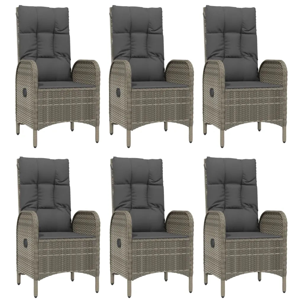 Set da Pranzo Giardino 7pz Nero e Grigio con Cuscini Polyrattan